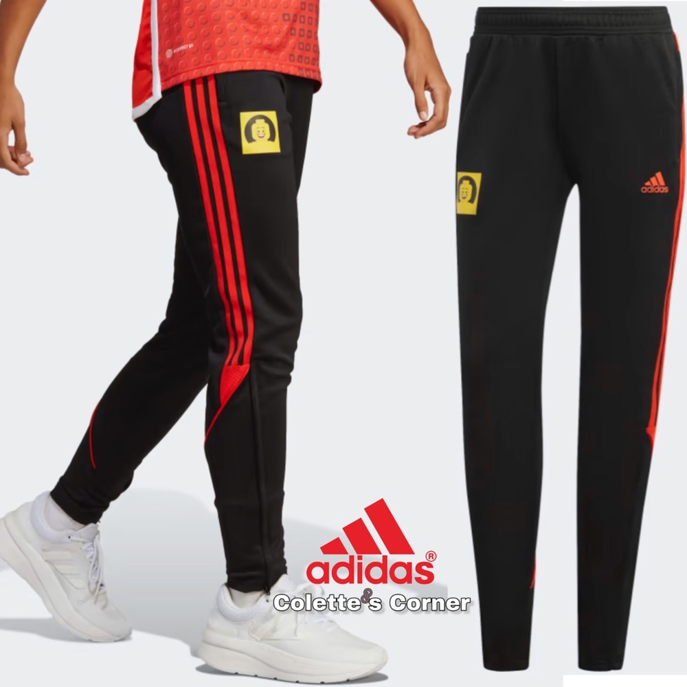 ADIDAS X LEGO TIRO TRACK PANTS ORANGE STRIPES & BLACK MID-RISE DRAWSTRING XS